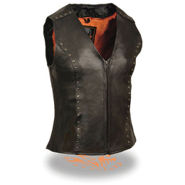 Milwaukee Leather ML2078 Women's Black Premium Leather Motorcycle Rider Vest w/ Studding Detail