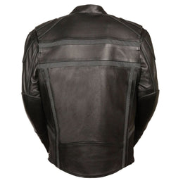 Milwaukee Leather ML2083 Men's Black Premium Leather Vented Motorcycle Rider Jacket w/ Reflective Piping