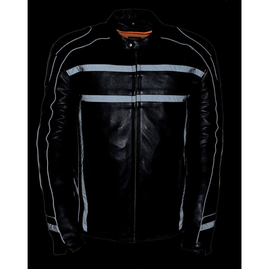 Milwaukee Leather ML2083 Men's Black Premium Leather Vented Motorcycle Rider Jacket w/ Reflective Piping