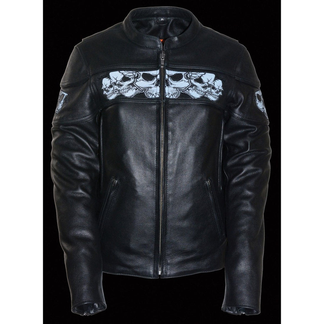 Milwaukee Leather MLL2540 Women's Crossover Black Leather Scooter Jacket w/ Reflective Skull Graphic