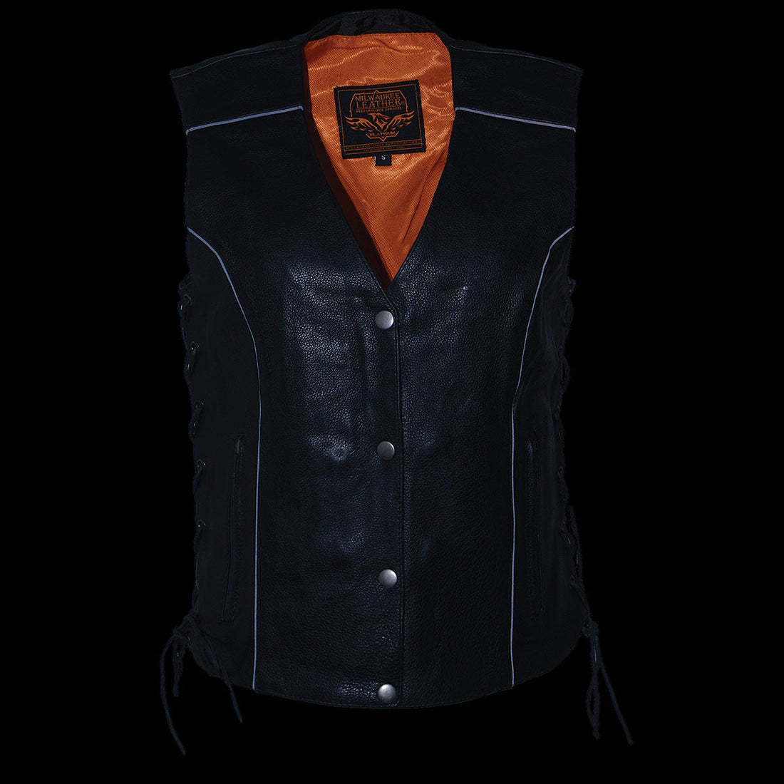 Milwaukee Leather MLL4500 Women's Classic Black Leather V-Neck Motorcycle Rider Vest w/ Side Laces