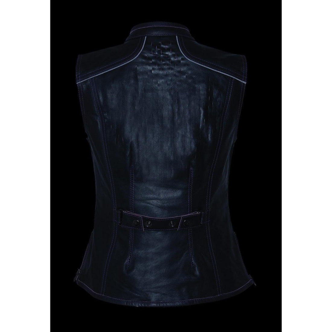 Milwaukee Leather MLL4507 Women's Black Leather Purple Accented Laser Cut Vented Scuba Style Motorcycle Rider Vest