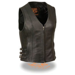 Milwaukee Leather MLL4510 Women's Premium Black Leather Motorcycle Rider Vest w/ Adjustable Side Buckle