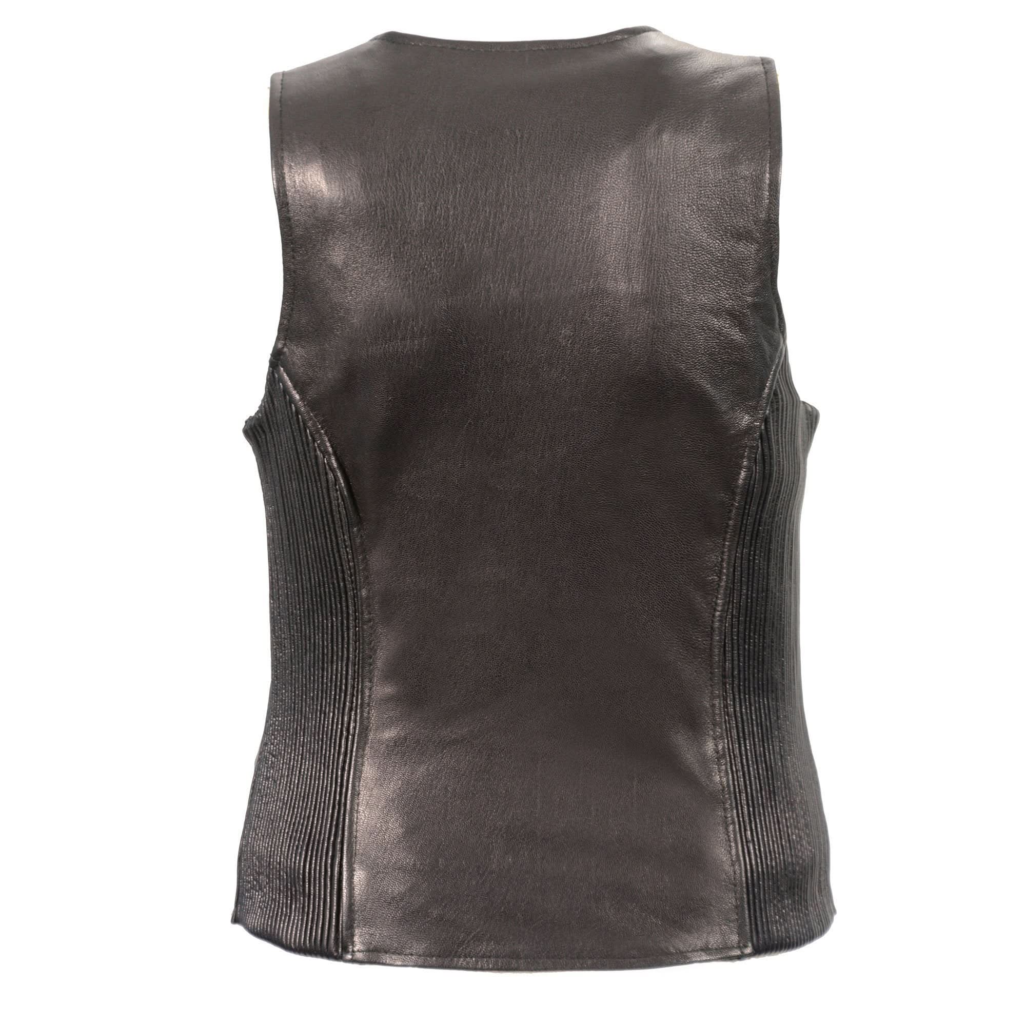 Milwaukee Leather MLL4555 Women's Black Premium Leather Zipper Closure Motorcycle Rider Vest w/ Stretch Side Panel