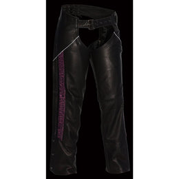 Milwaukee Leather Chaps for Women Black Lightweight Goat Skin- Crinkled Stripes Reflective Motorcycle Chap- MLL6501