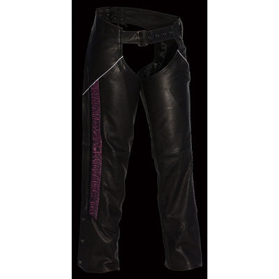 Milwaukee Leather Chaps for Women Black Lightweight Goat Skin- Crinkled Stripes Reflective Motorcycle Chap- MLL6501
