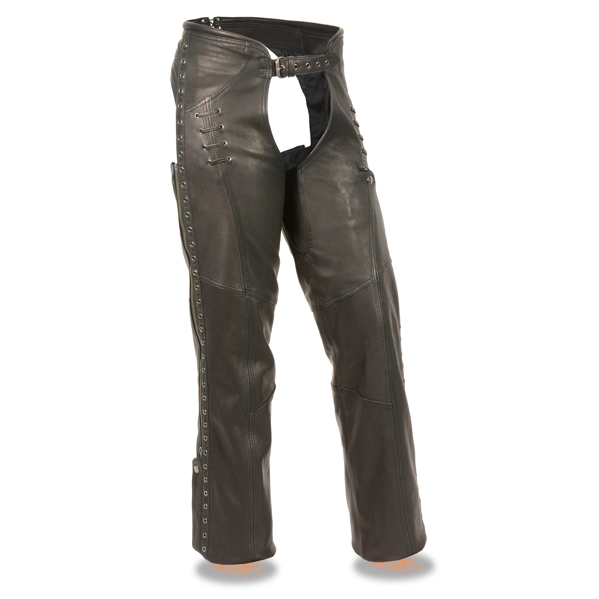 Milwaukee Leather Women's Black Lightweight Premium Goat Skin Leather Motorcycle Chaps w/ Accent Lacing -MLL6535