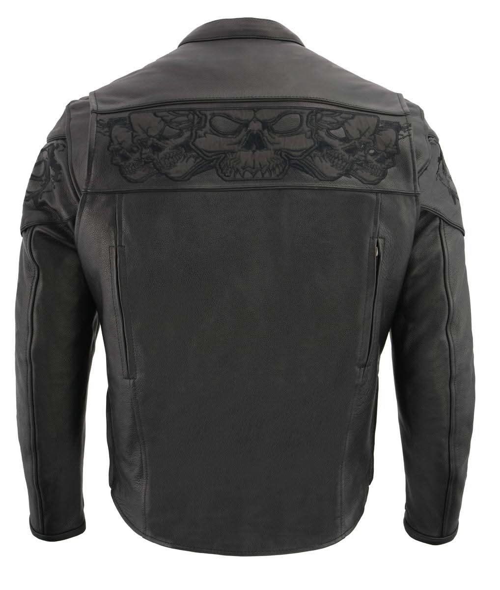 Milwaukee Leather MLM1501 Men's Reflective Skulls Premium Black Leather Motorcycle Jacket w/ Cool-Tec Treatement