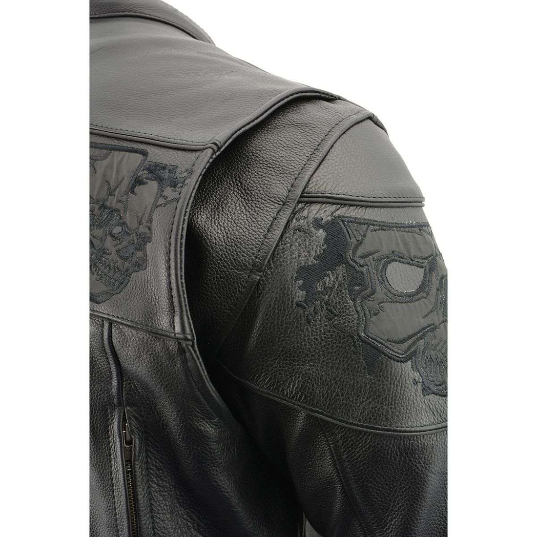 Milwaukee Leather MLM1501 Men's Reflective Skulls Premium Black Leather Motorcycle Jacket w/ Cool-Tec Treatement