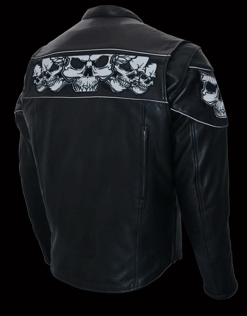 Milwaukee Leather MLM1501 Men's Reflective Skulls Premium Black Leather Motorcycle Jacket w/ Cool-Tec Treatement