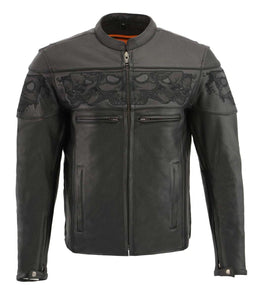 Milwaukee Leather MLM1501 Men's Reflective Skulls Premium Black Leather Motorcycle Jacket w/ Cool-Tec Treatement