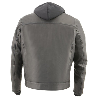 Milwaukee Leather MLM1537 Men's Black Leather ‘Utility Pocket’ Vented Jacket with Removable Hoodie