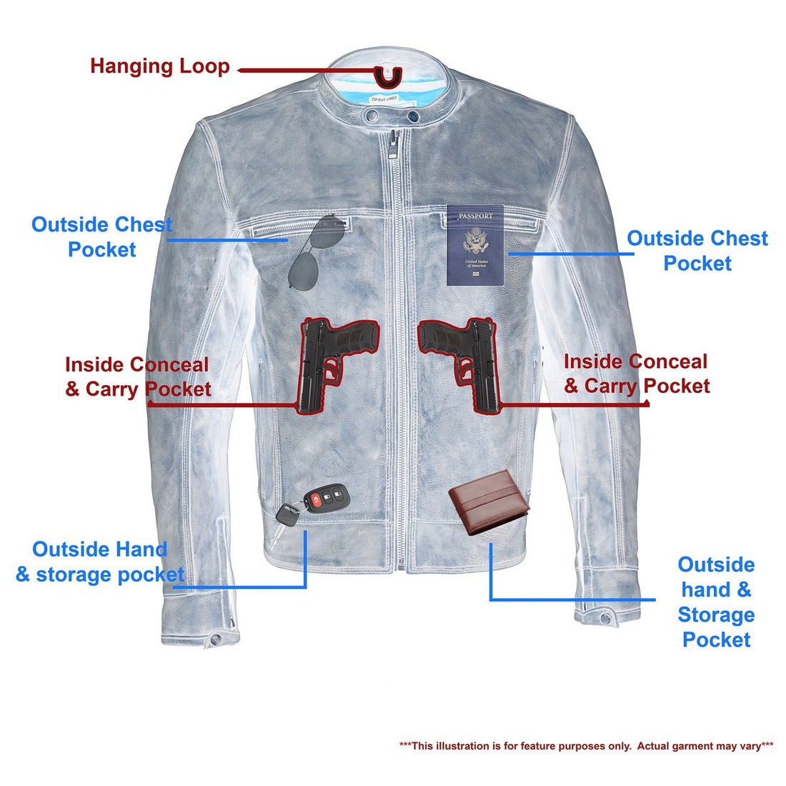 Milwaukee Leather MLM1550 Men's Vented Black-Beige Distressed Leather Scooter Style Motorcycle Jacket w/ Liner