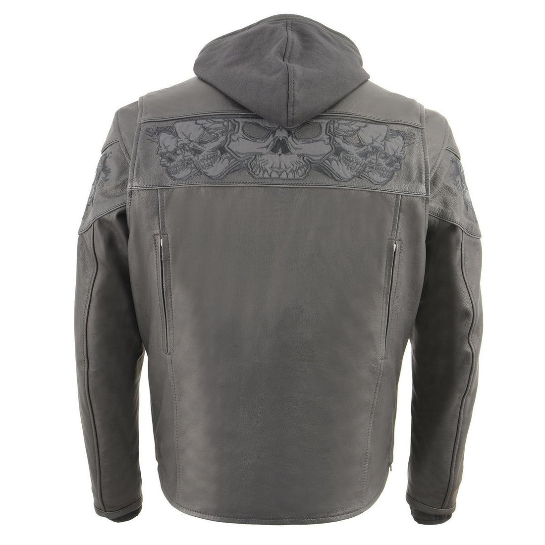 Milwaukee Leather MLM1563 Men's Black Leather Scooter Style Motorcycle Jacket with Reflective Skulls w/ Hoodie