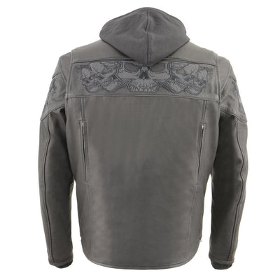 Milwaukee Leather MLM1563 Men's Black Leather Scooter Style Motorcycle Jacket with Reflective Skulls w/ Hoodie
