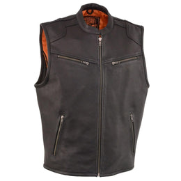 Milwaukee Leather MLM3502 Men's Black Premium Leather Motorcycle Rider Vest with Cool-Tec Leather Treatment Tech