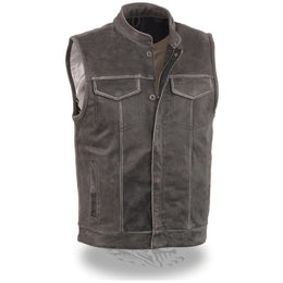 Milwaukee Leather MLM3513 Men's Premium Leather Club-Style Motorcycle Vest w/ Snaps and Zipper Closure