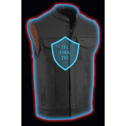 Milwaukee Leather Men's MLM3514 Black Premium Dual Closure Club Style Motorcycle Vest w/ Cool-Tec Leather Treatment