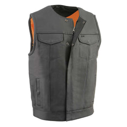 Milwaukee Leather Men's MLM3515 Black Premium Collarless Club Style Motorcycle Vest w/ Cool-Tec Leather Treatment