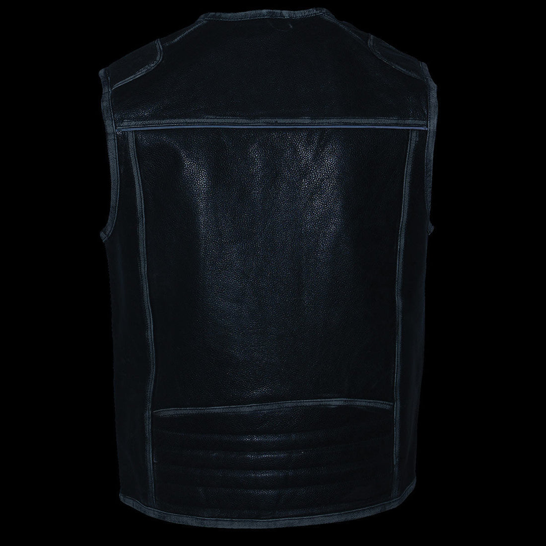 Milwaukee Leather MLM3536 Men's Distressed Grey Leather Collarless Motorcycle Rider Vest