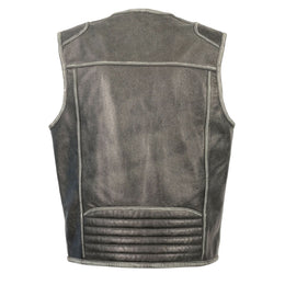 Milwaukee Leather MLM3536 Men's Distressed Grey Leather Collarless Motorcycle Rider Vest