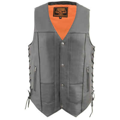 Milwaukee Leather MLM3541 Men's Roulette Black Premium Leather 10 Pocket Motorcycle Vest w/ Cool-Tec Leather Treatment