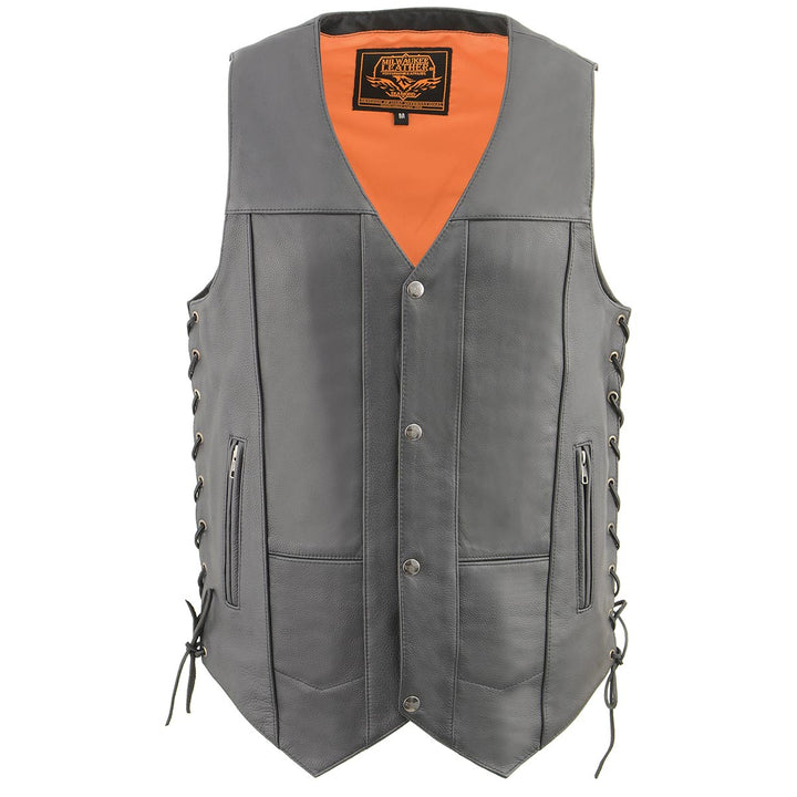 Milwaukee Leather MLM3541 Men's Roulette Black Premium Leather 10 Pocket Motorcycle Vest w/ Cool-Tec Leather Treatment