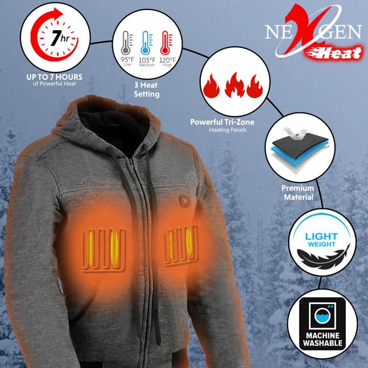 Nexgen Heat NXL2713SET Women 'Heated' Front Zipper Black Hoodie Jacket for Outdoor Activities  w/ Battery Pack