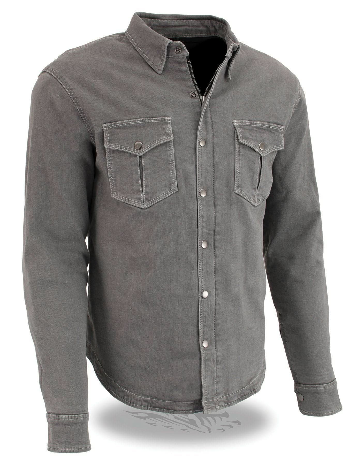 Milwaukee Leather MPM1621 Men's Grey Long Sleeve Flannel Biker Shirt w/ CE Armor - Reinforced w/ Aramid Fibers