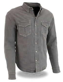 Milwaukee Leather MPM1621 Men's Grey Long Sleeve Flannel Biker Shirt w/ CE Armor - Reinforced w/ Aramid Fibers