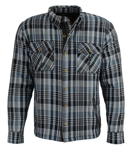 Milwaukee Leather MPM1636 Men's Long Sleeve Flannel Biker Shirt w/ CE Approved Armor - Reinforced w/ Aramid Fiber