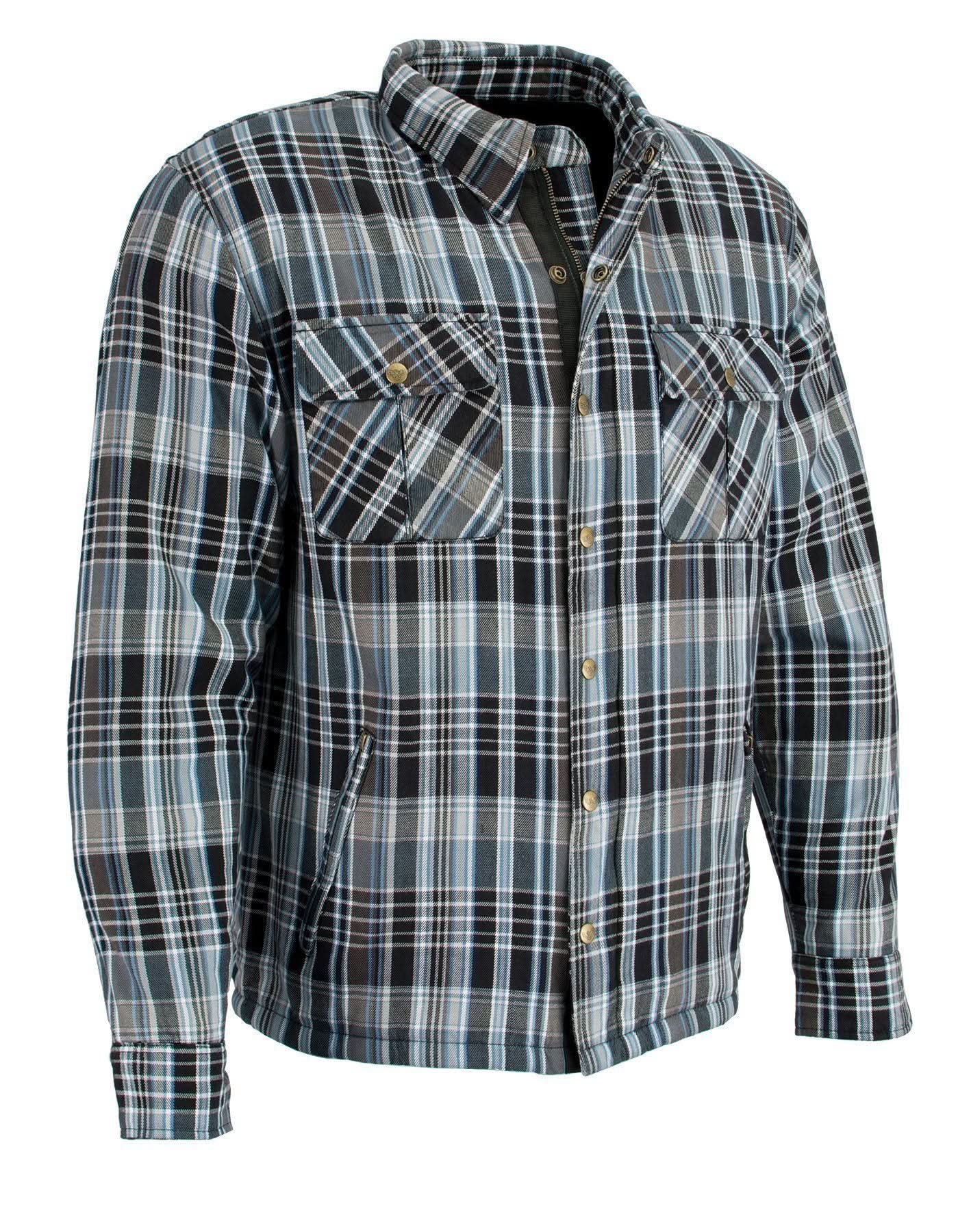 Milwaukee Leather MPM1636 Men's Long Sleeve Flannel Biker Shirt w/ CE Approved Armor - Reinforced w/ Aramid Fiber