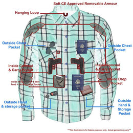 Milwaukee Leather MPM1640 Men's Plaid Flannel Biker Shirt with CE Approved Armor - Reinforced w/ Aramid Fiber