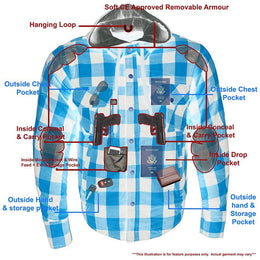 Milwaukee Leather MPM1642 Men's Plaid Hooded Flannel Biker Shirt with CE Approved Armor - Reinforced w/ Aramid Fibers