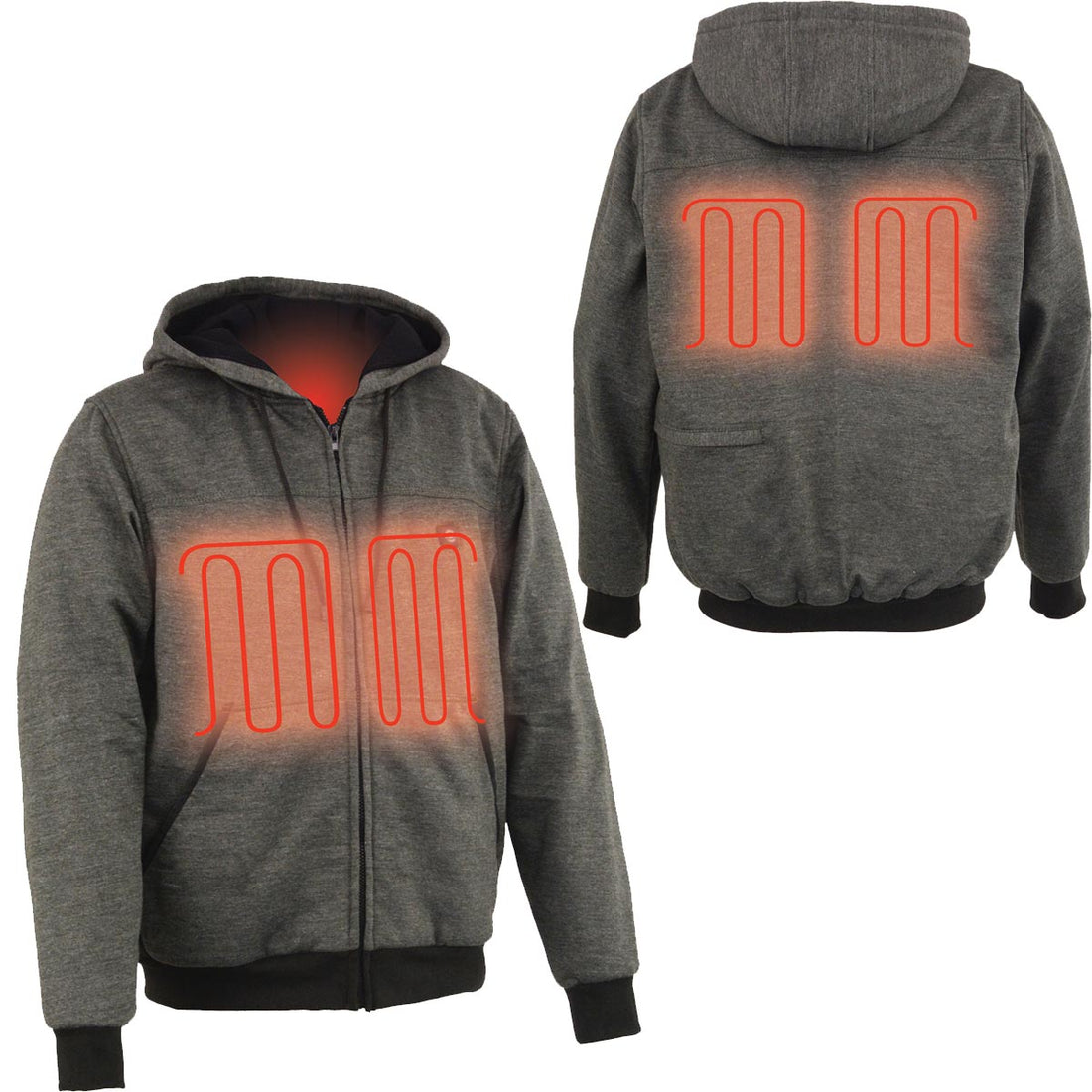 NexGen Heat MPM1713SET Men's Fiery Black Heated Sweatshirt Jacket Hoodie for Winter w/Battery Pack