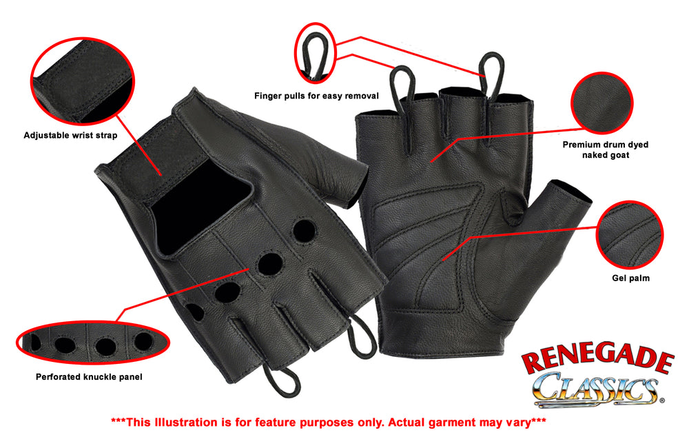 Leather Motorcycle Gloves - Women's - Washed Out Gray - Perforated -  Fingerless -DS74-DS