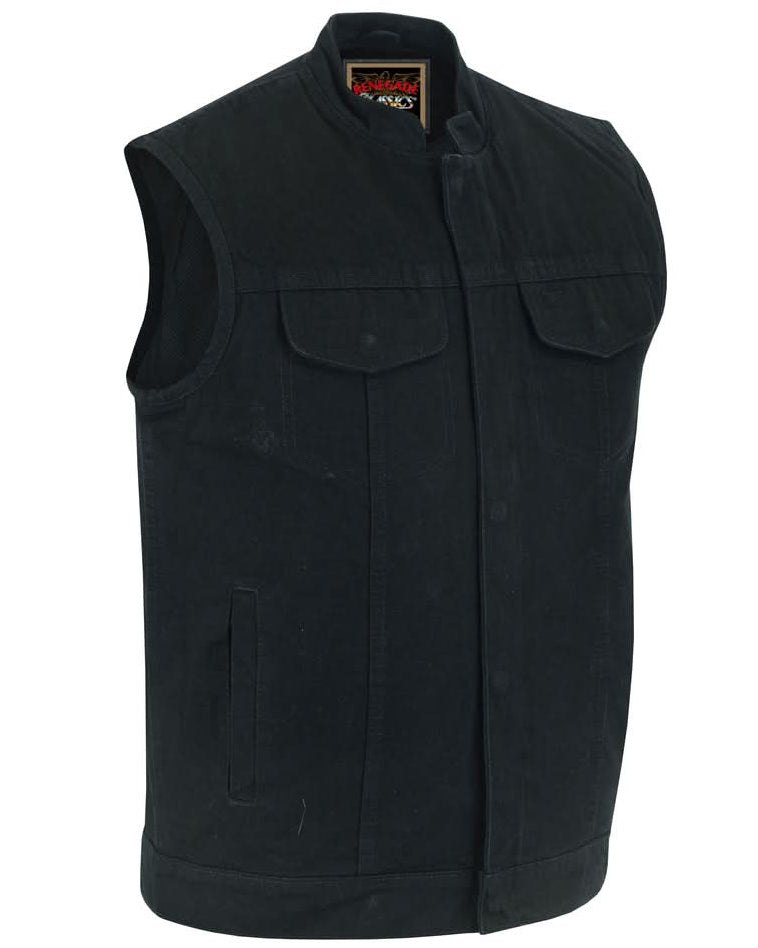 Weston Black Men's Denim Motorcycle Vest Men's Denim Vests Renegade Classics