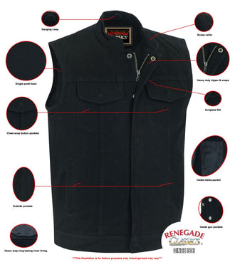 Biker Denim Blue Club Style Anarchy Vest with Conceal Carry Gun Pocket Biker Denim Blue Club Style Anarchy Vest with Conceal Carry Gun Pocket