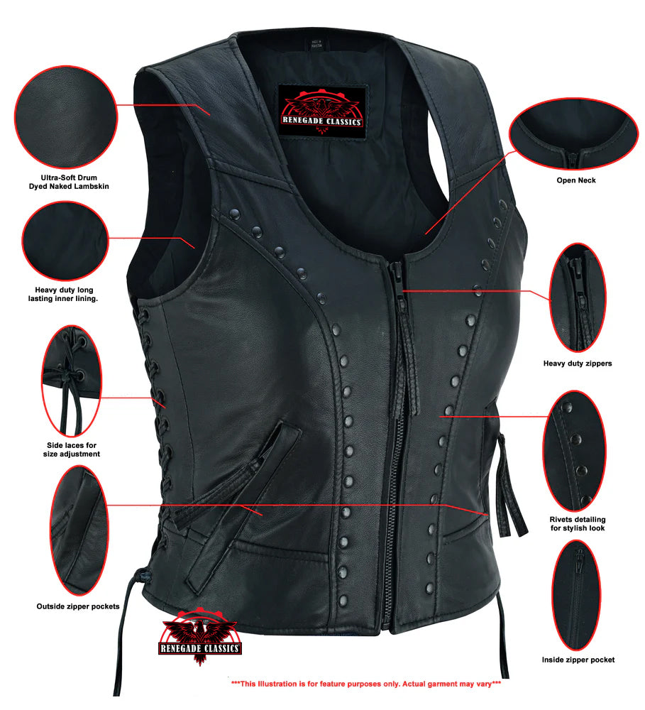 Biker Mommy Women's leather motorcycle vest - Black