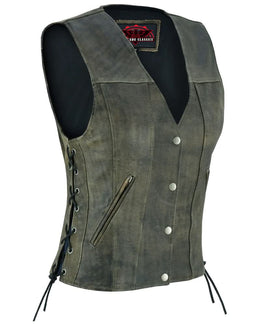 Fury Queem Women's leather motorcycle vest-  Antique Brown