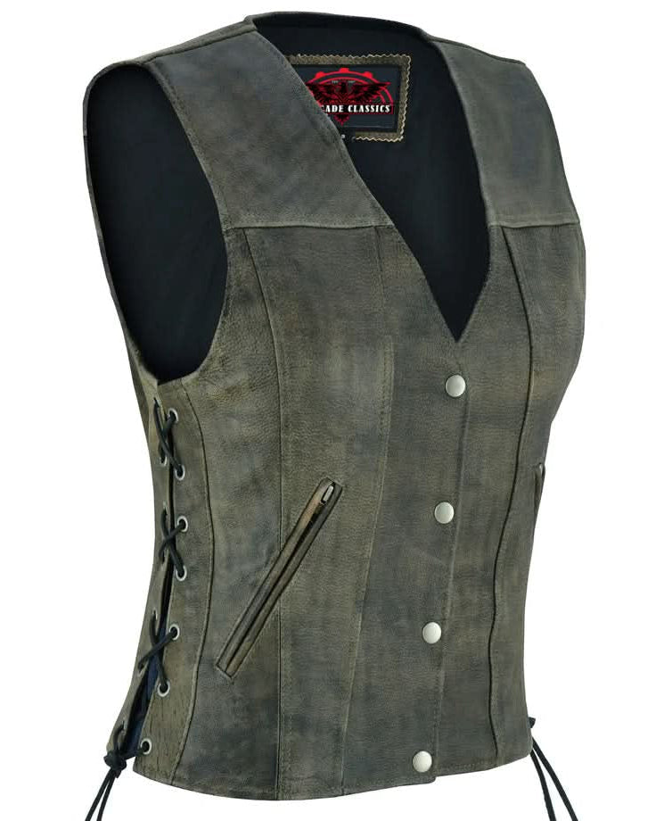 Fury Queem Women's leather motorcycle vest-  Antique Brown