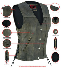 Fury Queem Women's leather motorcycle vest-  Antique Brown