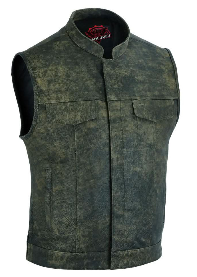 Burnt Men's Antique Brown Leather Motorcycle Vest