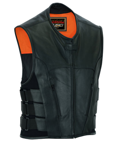 Silent Strike Black Leather SWAT Style Motorcycle Vest Men's Leather Vests Renegade Classics