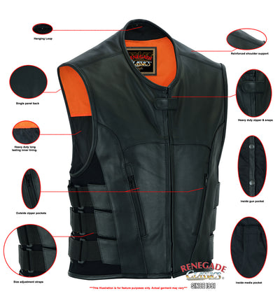 Silent Strike Black Leather SWAT Style Motorcycle Vest Men's Leather Vests Renegade Classics