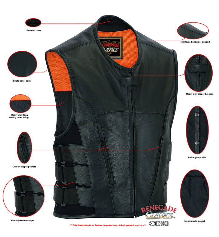 Silent Strike Black Leather SWAT Style Motorcycle Vest