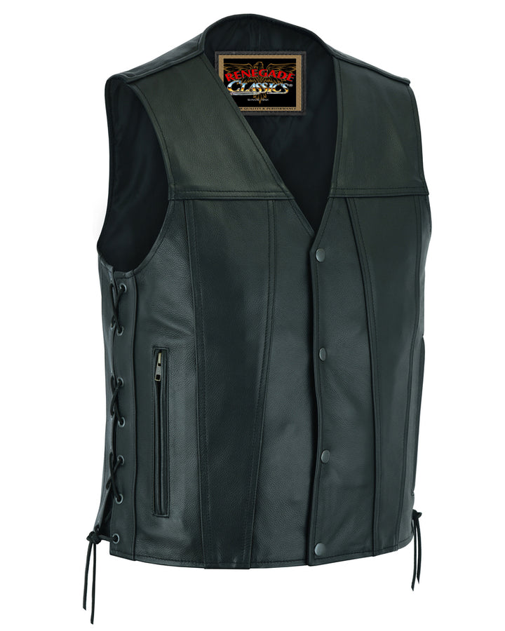 Clubster Men's Black  Motorcycle Leather Vest