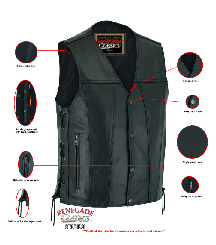 Clubster Men's Black  Motorcycle Leather Vest