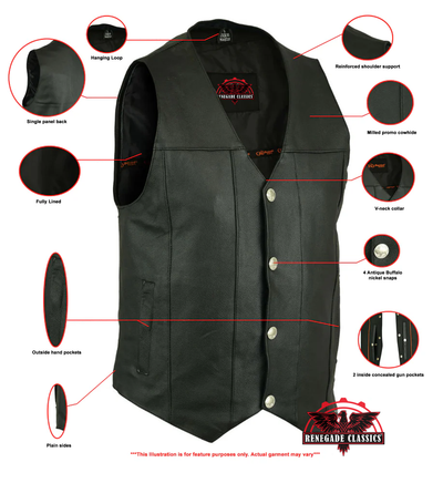 SolidRider Men's Leather Motorcycle  Vest - Black