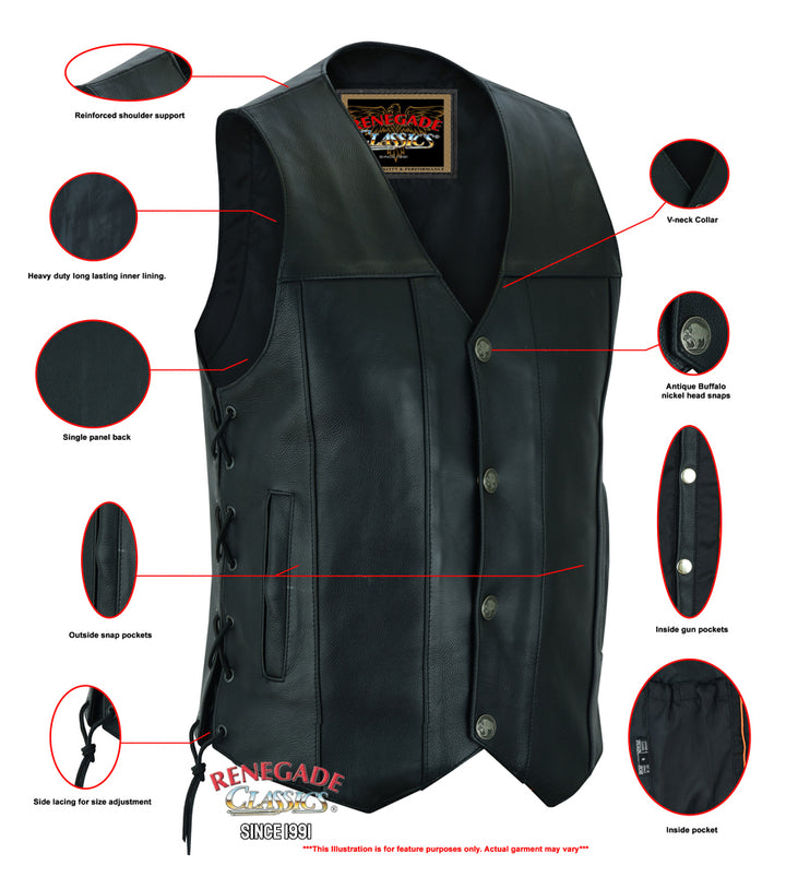 Black Hawk Men's   Leather Motorcycle Vest